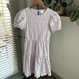Zara Girls Eyelet Puff Sleeve Dress Lilac Purple Size 11-12 Tiered Cotton